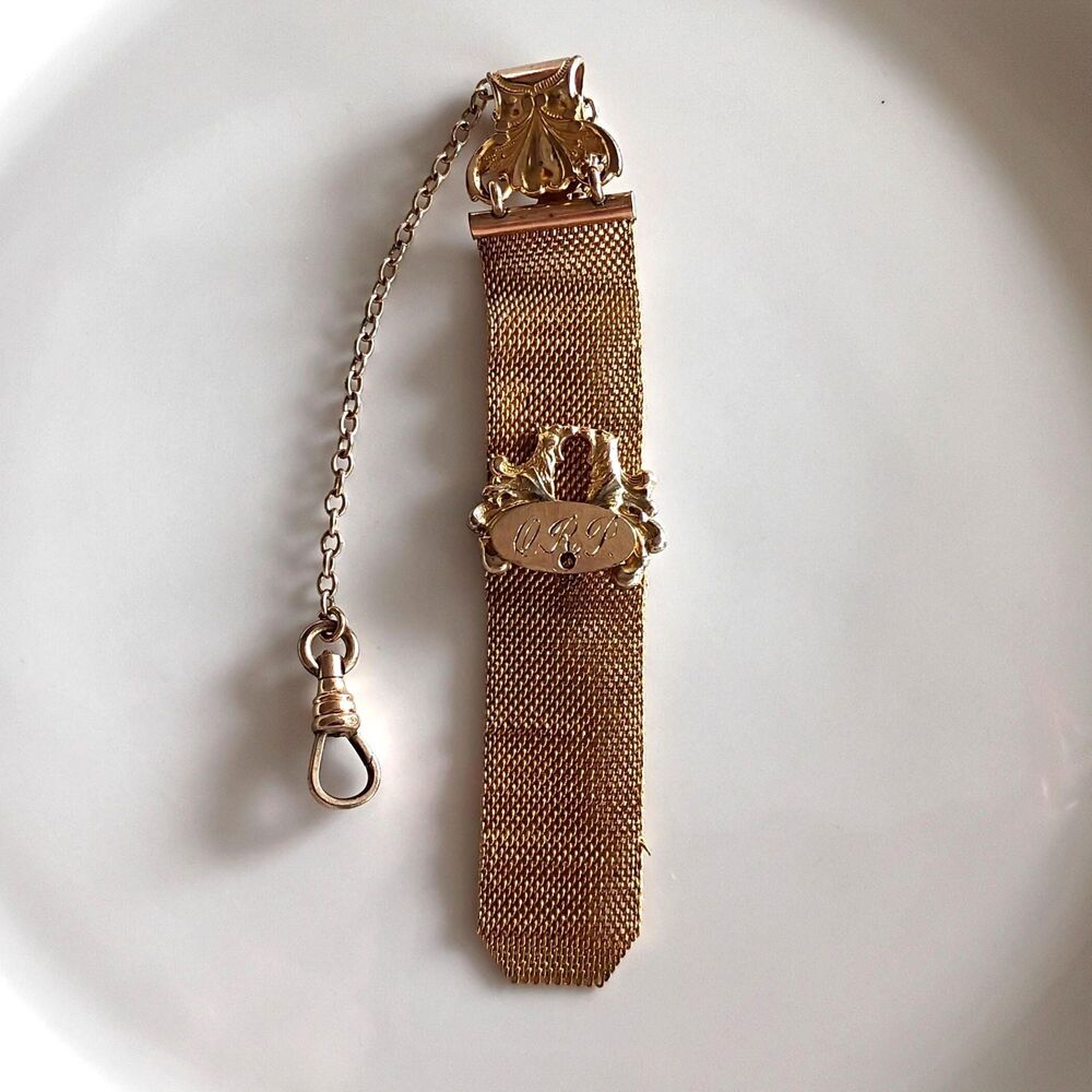 Antique Victorian Gold Filled Mesh Vest Pocket Watch Chain F.M. Co.